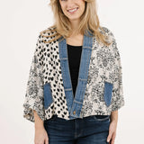 Make a statement with our Karol Cardigan. With the elegant prints made with care by our woman’s co-op in Thailand and our deconstructed vintage upcycled denim, you’ll have all eyes on you.