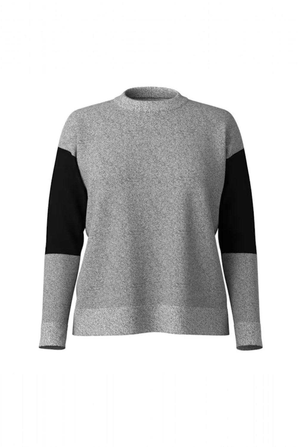 Gray sweater with black sleeves on a white background
