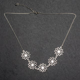 Suzie Blue Five Flower Necklace In Silver Plate