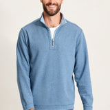 Man wearing a blue pullover with a white background