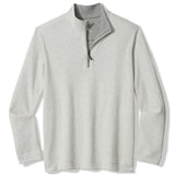 Gray fleece pullover with a quarter zip on a white background
