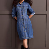Achieve the perfect one-and-done ensemble effortlessly with our denim dress jacket. With its long-sleeve design and a flattering 45" length providing just the right coverage, this jacket exudes understated elegance.