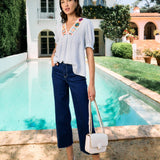 FDJ V Neck Crochet Trim Blouse