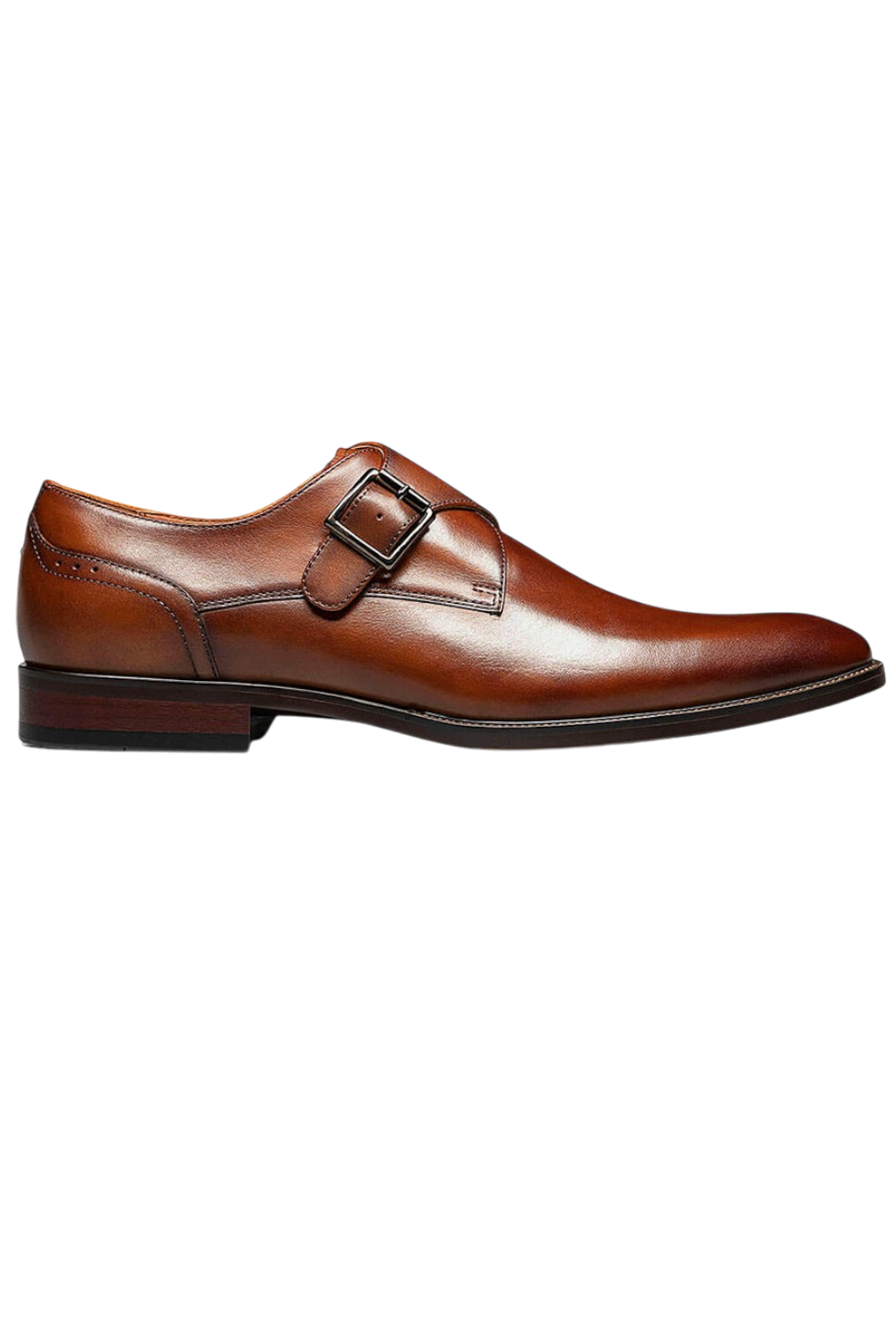 The Florsheim Sorrento Plain Toe Single Monk Strap features a rich leather upper with an elegant buckle and a sleek silhouette. The convenience of a slip on is further enhanced by the comfort of its fully cushioned leather covered footbed and soft leather linings.