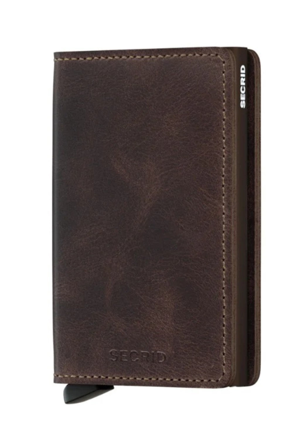 Its slim profile makes the Slimwallet fit perfectly into every pocket. The open exterior is cut extra wide to hold cards, banknotes and receipts. The Card protector mechanism allows you to slide out cards with one simple motion, while the aluminium protects your cards from bending, breaking and unwanted wireless communication.