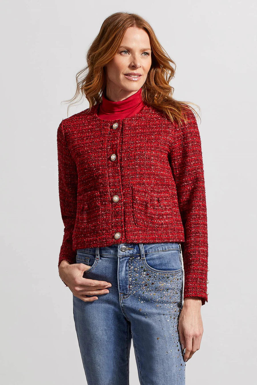 If timeless style is your cup of tea, you'll want to pour yourself right into this fancy tweed jacket. 
