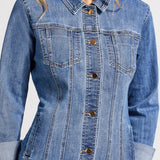Achieve the perfect one-and-done ensemble effortlessly with our denim dress jacket. With its long-sleeve design and a flattering 45" length providing just the right coverage, this jacket exudes understated elegance.