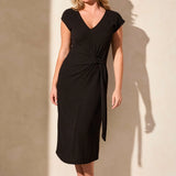 Elegance meets casual ease in this dress, featuring an adjustable waist tie for a flattering shape. The textured jersey knit offers a soft, stretchy feel, while short sleeves keep it refreshingly cool.