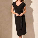 Elegance meets casual ease in this dress, featuring an adjustable waist tie for a flattering shape. The textured jersey knit offers a soft, stretchy feel, while short sleeves keep it refreshingly cool.