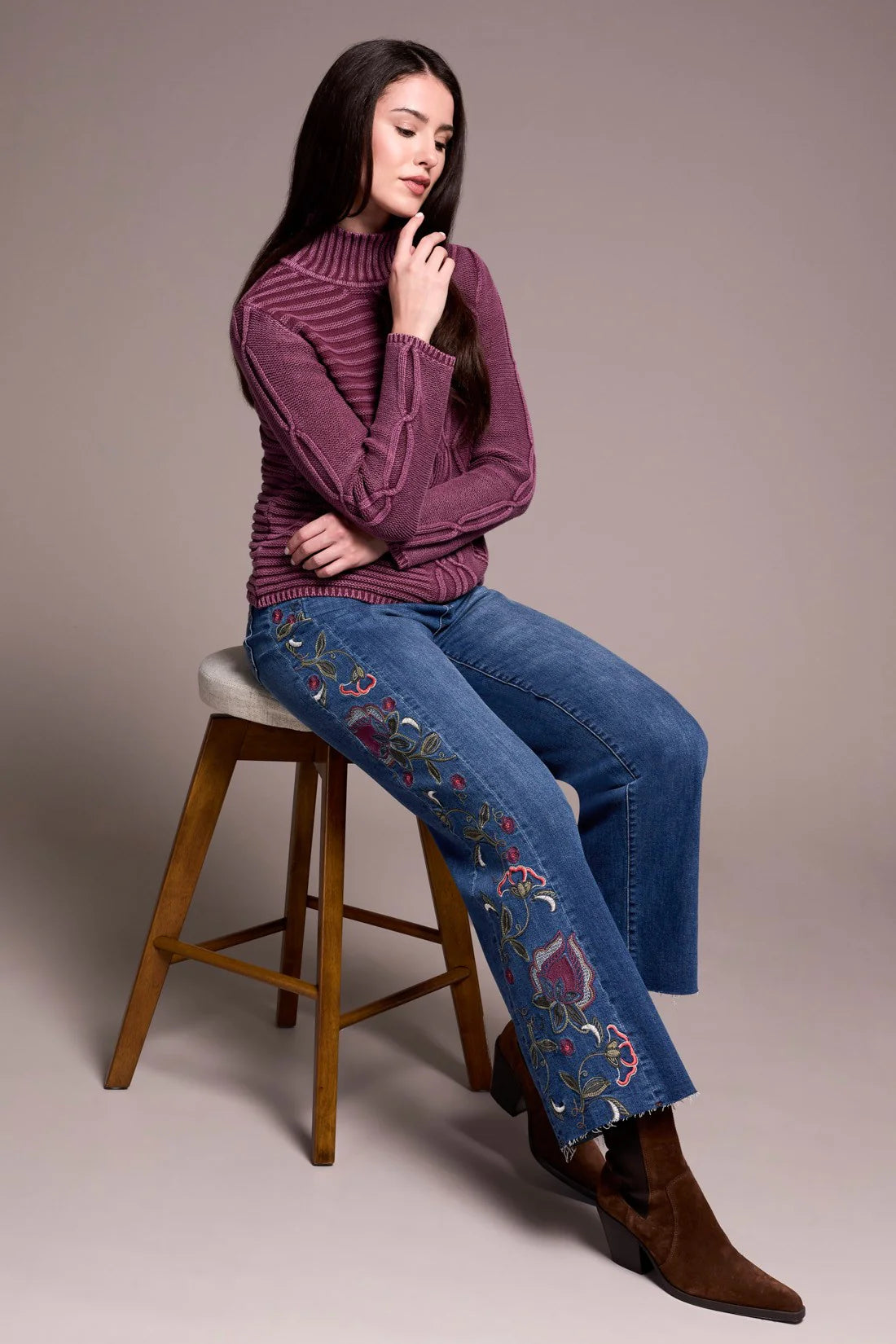 Indulge in cozy comfort with this warm sweater featuring a mock neckline and long sleeves for full coverage. Crafted from soft cotton yarn and finished with a vintage wash, it exudes timeless charm. The loose fit and drop shoulder create a relaxed silhouette, making it perfect for effortless, laid-back style.