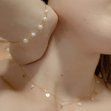 Suzie Blue Delicate Pearl & Chain Bracelet In Gold Plate