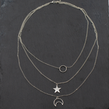 Suzie Blue Triple Strand Moon Necklace in Silver Plate