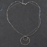 Suzie Blue Beaten Double Ring Necklace in Silver Plate