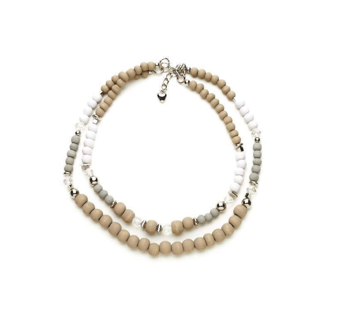Suzie Blue Double Strand Wooden Necklace.