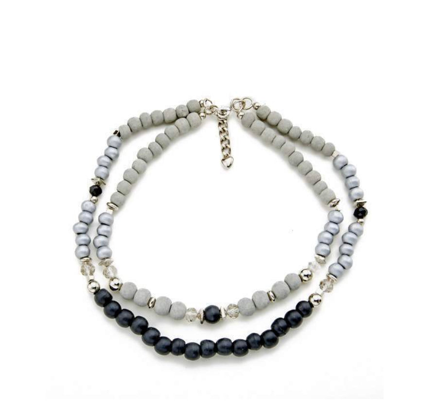 Suzie Blue Double Strand Wooden Necklace.