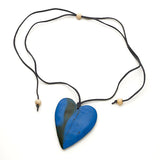 Suzie Blue Simple Wooden Heart Necklace