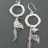 Suzie Blue Beaten Ring Earrings with Leaf Charms