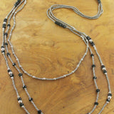 Suzie Blue Black & Silver Long 3 Strand Necklace