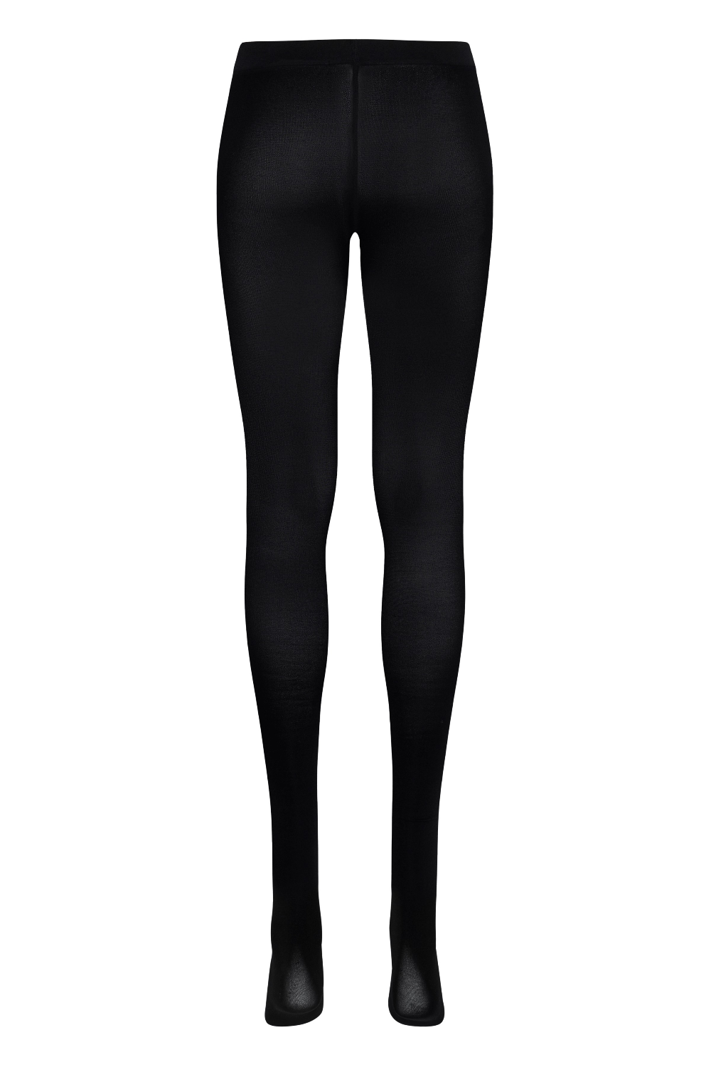 Back of black tights photographed on a light background.
