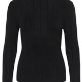 Black turtleneck sweater photographed on a light backdrop.