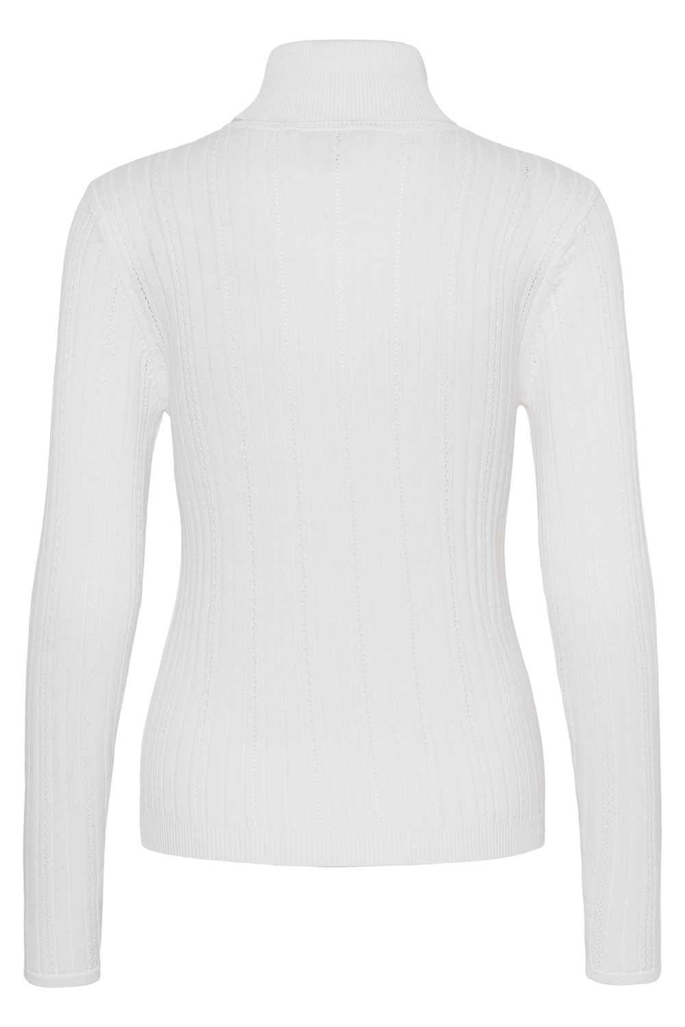 Back of a cream turtleneck photographed against a light backdrop.