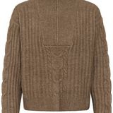 A brown 1/4 zip sweater photographed against a light backdrop.