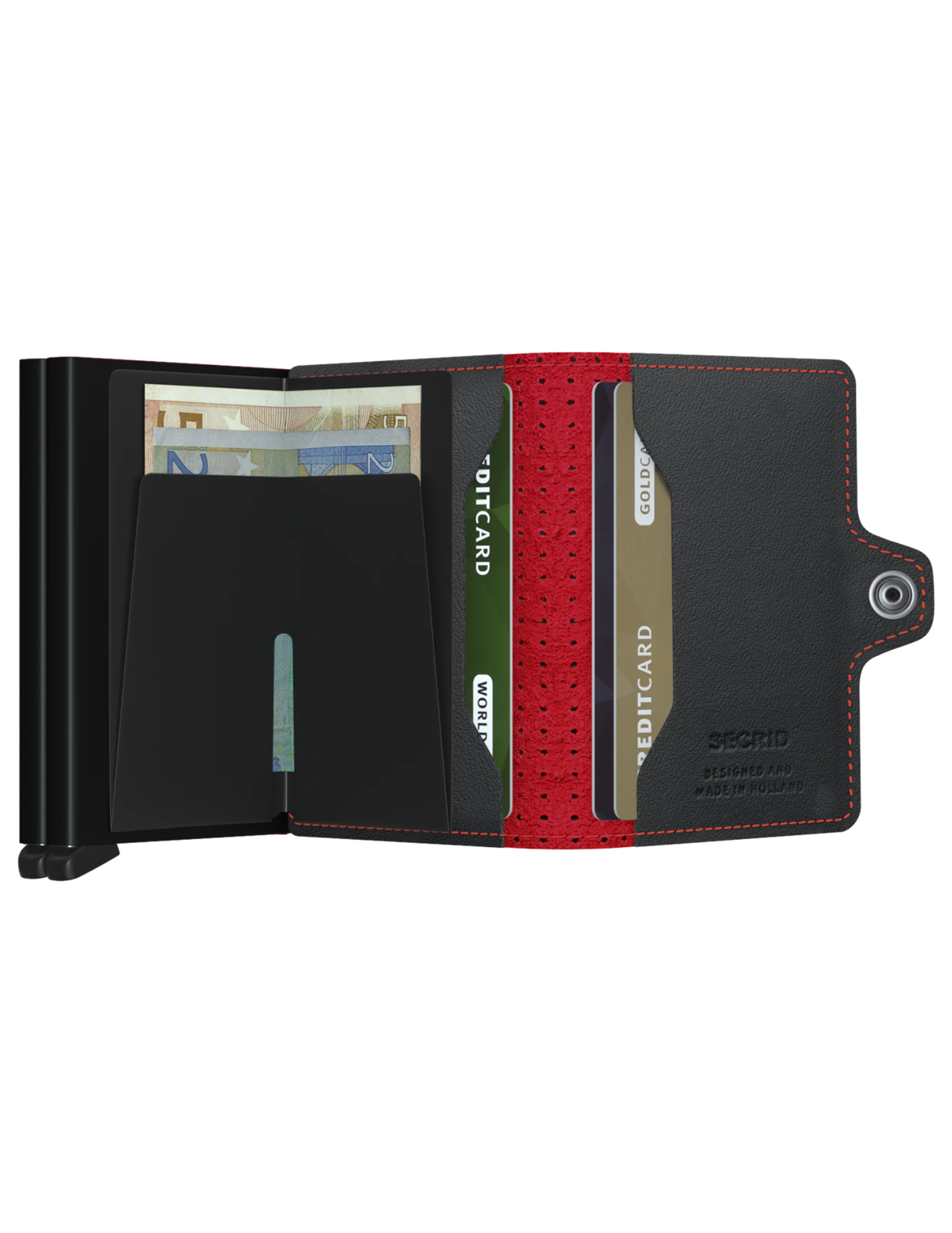 With two Cardprotectors to hold double the content, the Twinwallet carries up to 16 cards, banknotes and receipts, but remains compact in size. Together with its sturdy closure and exterior, to hold extra cards, banknotes and receipts, the Twinwallet holds much but remains compact in size