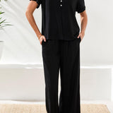 Tribal S/S Blouse w/Buttoned Placket