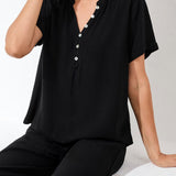 Tribal S/S Blouse w/Buttoned Placket