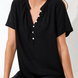 Tribal S/S Blouse w/Buttoned Placket