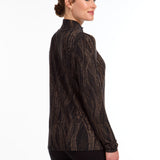 This FDJ Long Sleeve Mock Neck Top features a subtle trellis print in neutral colours. The sophisticated design adds a touch of elegance to your wardrobe, making it a versatile and stylish addition. The perfect balance between bold and understated, this top is sure to become a staple in your closet.