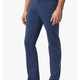 Designed For Comfort A dark blue wash and 5-pocket style gives this pant the appearance of refined denim, but these are made from super soft twill. We designed them with a higher rise and a relaxed straight leg for a balanced and timeless style.