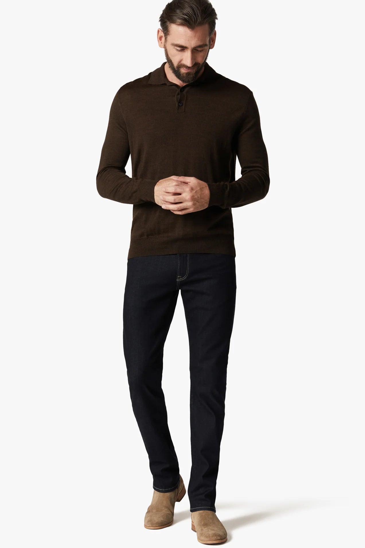 These jeans are made from the softest denim yet, that has a higher proportion of viscose and cotton for superior flexibility. Detailed with tonal hardware and contrast stitching, this mid-weight staple elevates any ensemble with its superior comfort, soft hand feel, and exceptional stretch.