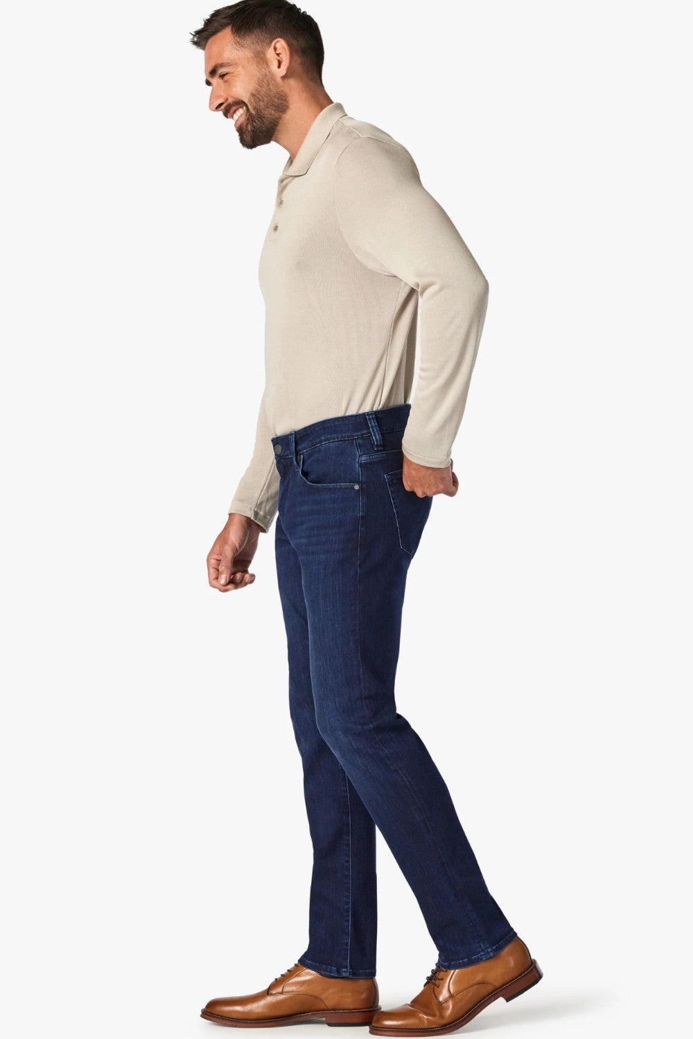 Elevate any occasion in this pair of sleek, dark-wash jeans cut from denim with a luxe look and feel. Made for movement with a higher proportion of elastance, this pair still maintains the texture of an authentic jean. A modern straight leg feels just roomy enough while flattering from every angle.