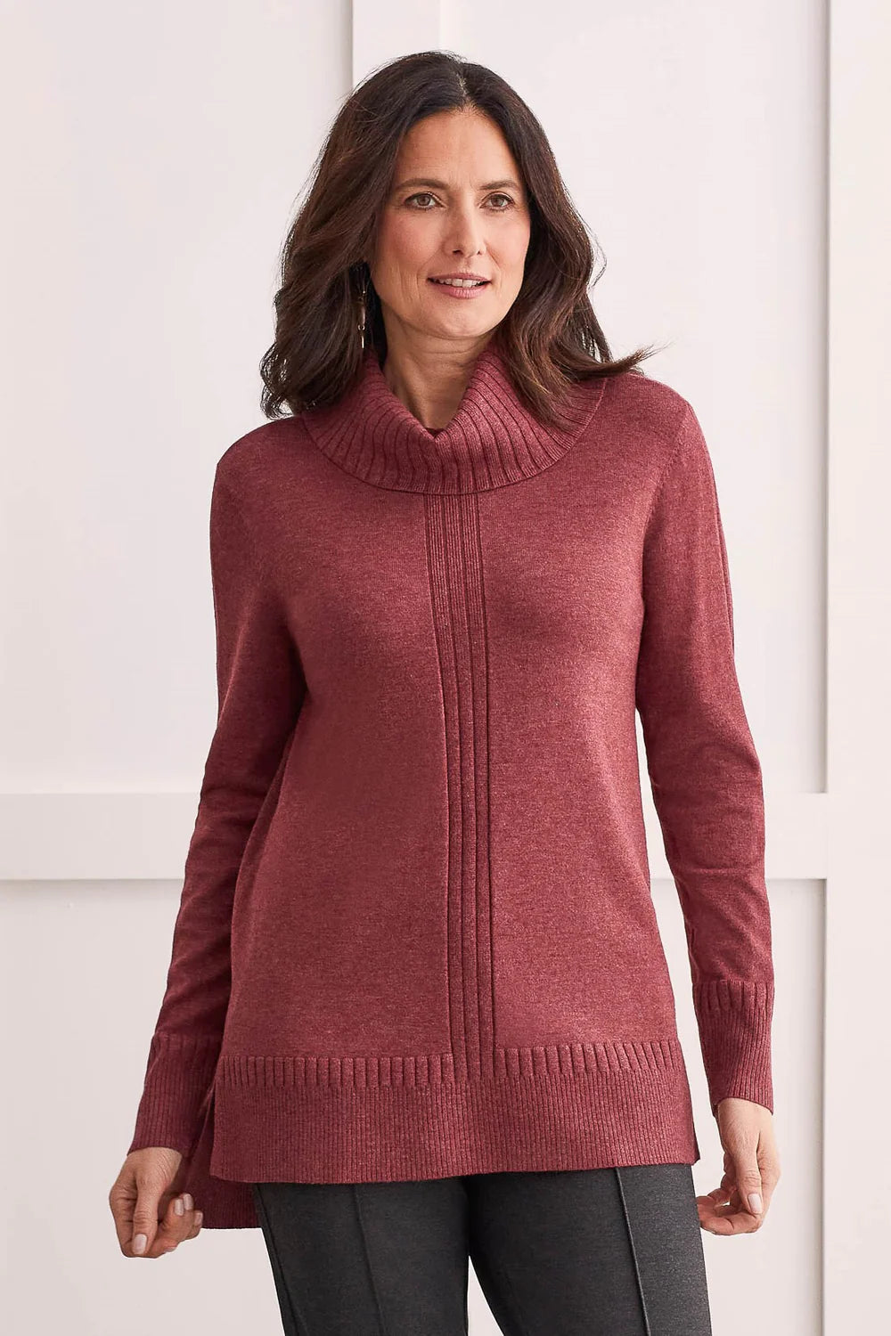 This sweater will instantly win you over with its chic cowl neckline and blended yarn fabric that cloaks you in comfort.