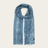 Blue  paisley printed scarf photographed on a light background.