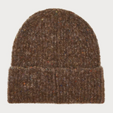 Brown toque with multi coloured speckles photographed on a light background.