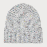 Grey toque with multi coloured speckles photographed on a light background.