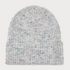 Grey toque with multi coloured speckles photographed on a light background.