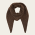 Brown scarf with multi coloured flecks photographed on a light background.