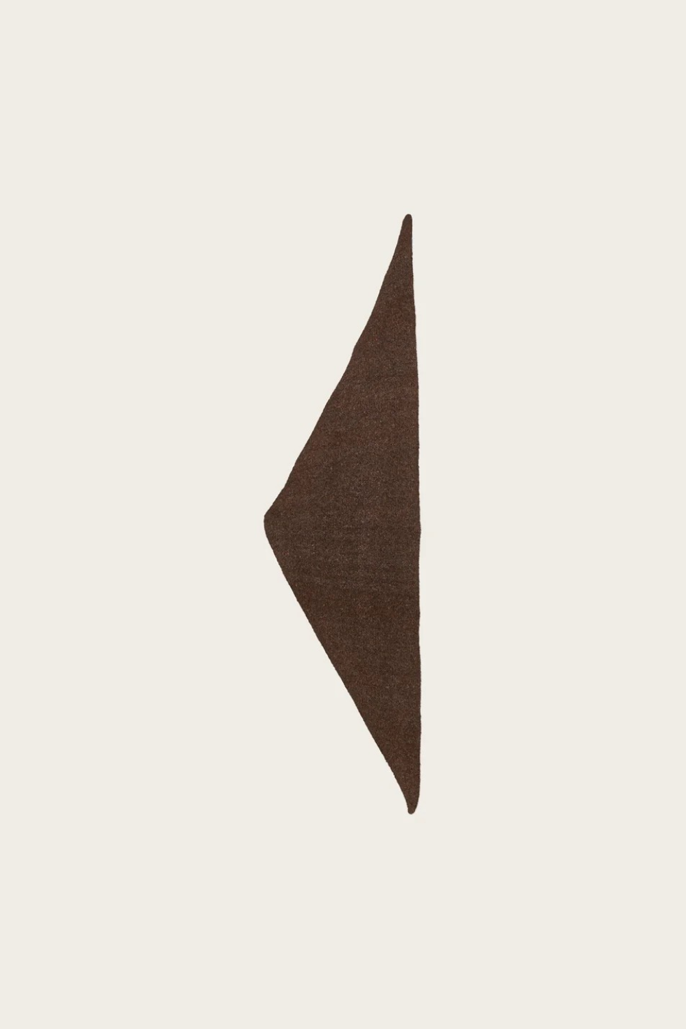 Brown scarf with multi coloured flecks photographed in a triangle on a light background.