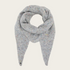 Grey scarf with multi coloured speckles photographed on a light background.