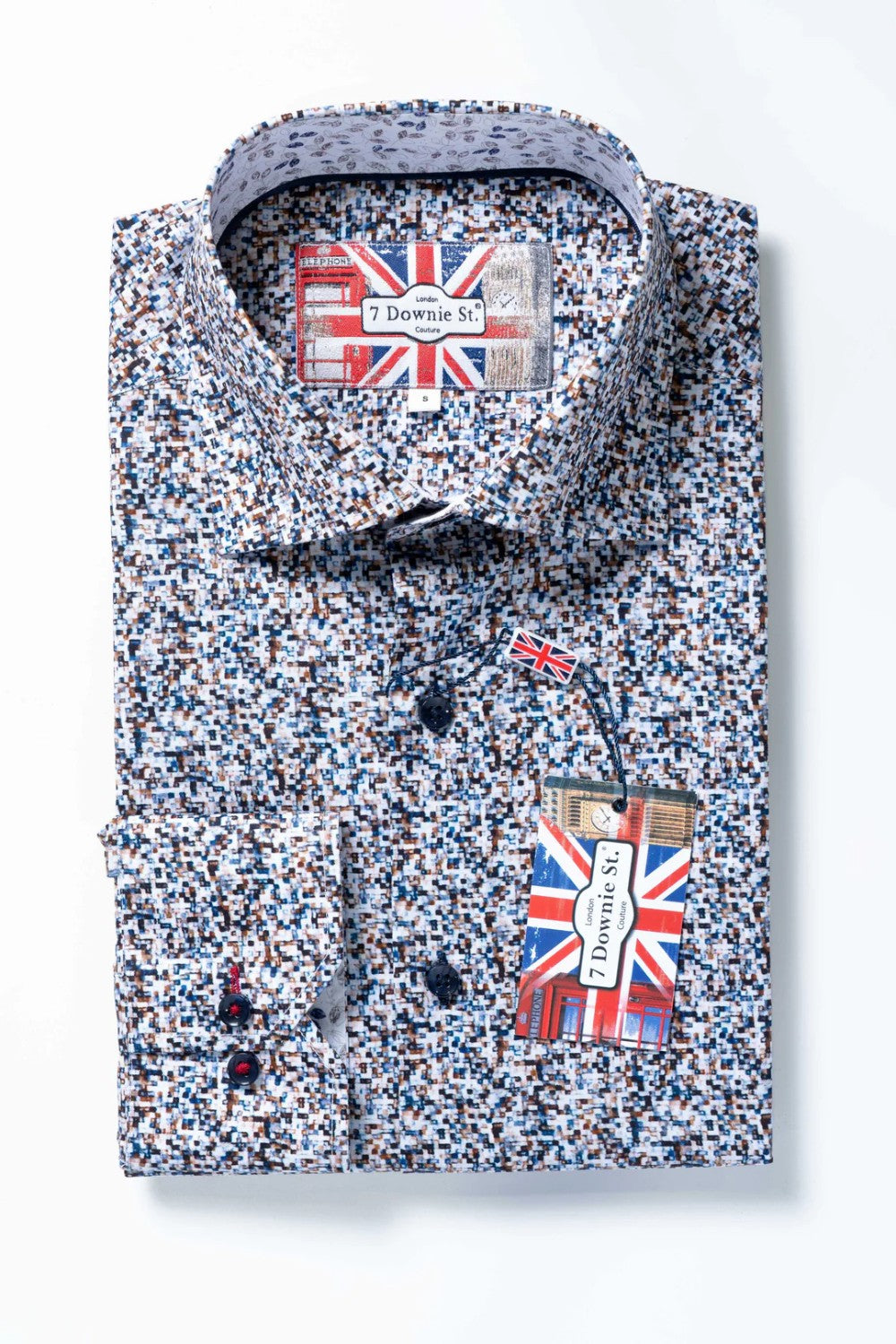 Floral patterned shirt with Union Jack design on a white background