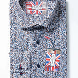Floral patterned shirt with Union Jack design on a white background
