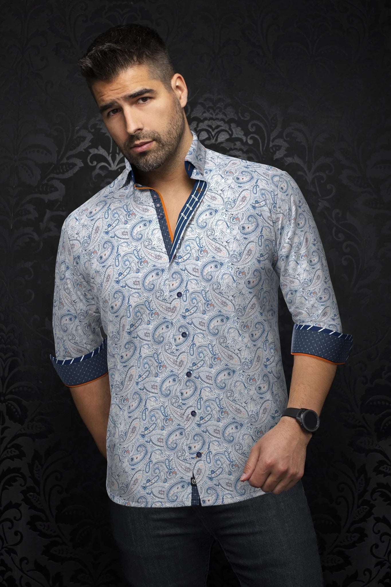 Shirt casual dress fashion for men 98% cotton and 2% Spandex for optimum comfort. Distinguish yourself with contrasting patterns and sophisticated details. Comfortable with premium stretch cotton fabric.&nbsp;