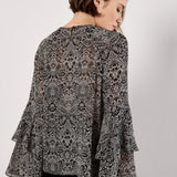 Apricot Paisley Print Ruffle Sleeve Blouse