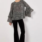 Apricot Paisley Print Ruffle Sleeve Blouse