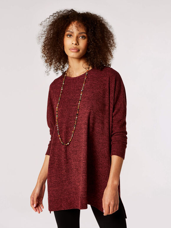 Achieve a laidback-chic look with this apricot ribbed side split top! Crafted from burgundy fabric, it's perfect for a day-to-night transition that won't have you looking like a hot mess! 