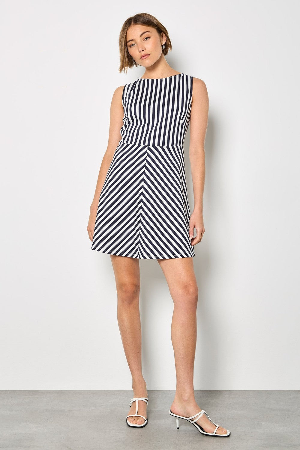 black and white striped fit and flare dress Black Stripe Fit & Flare Mini Dress