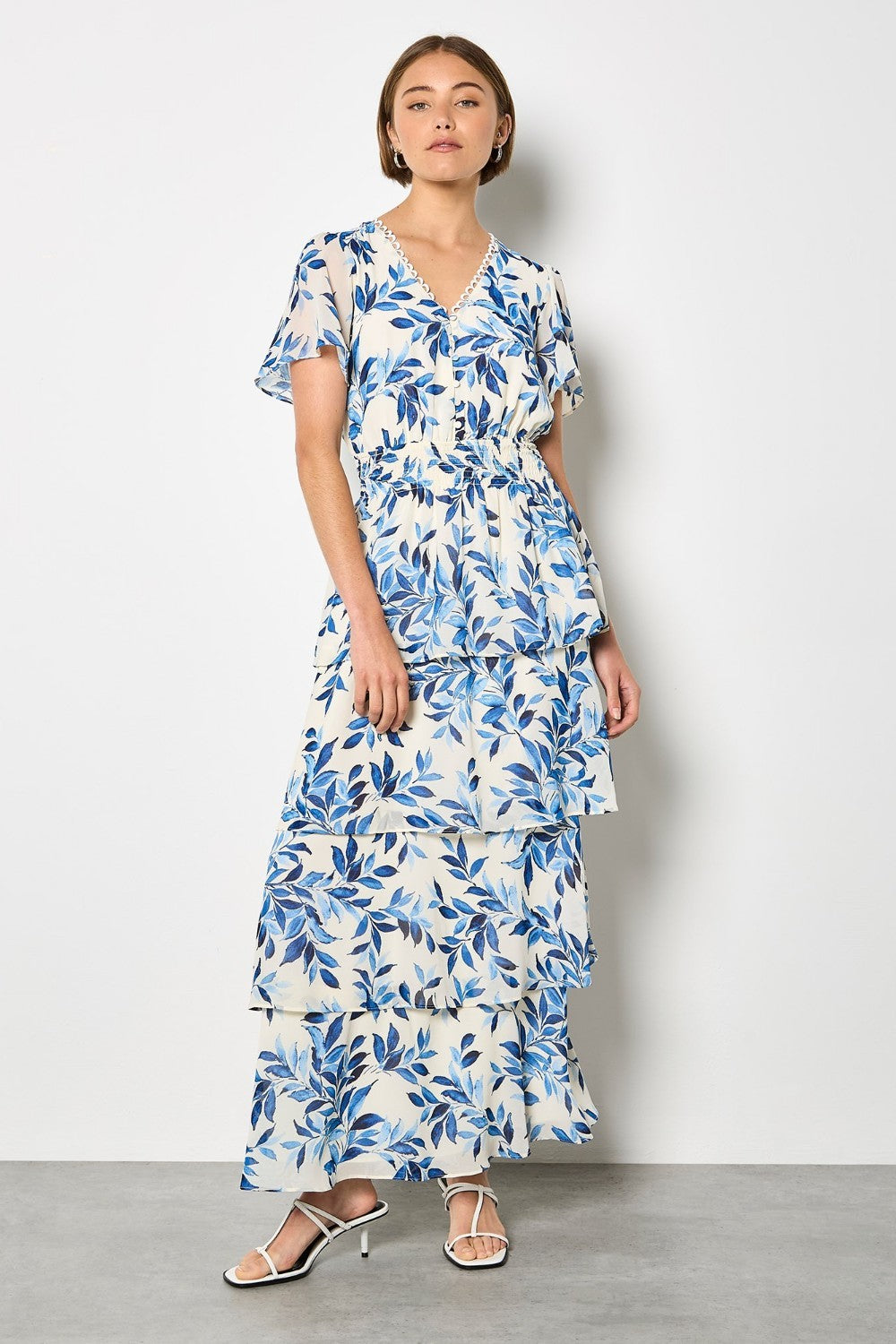 Apricot Tiered Leaf Print Dress Broderick's Clothing Co. Apricot Tiered Leaf Print Dress Broderick's Clothing Co.